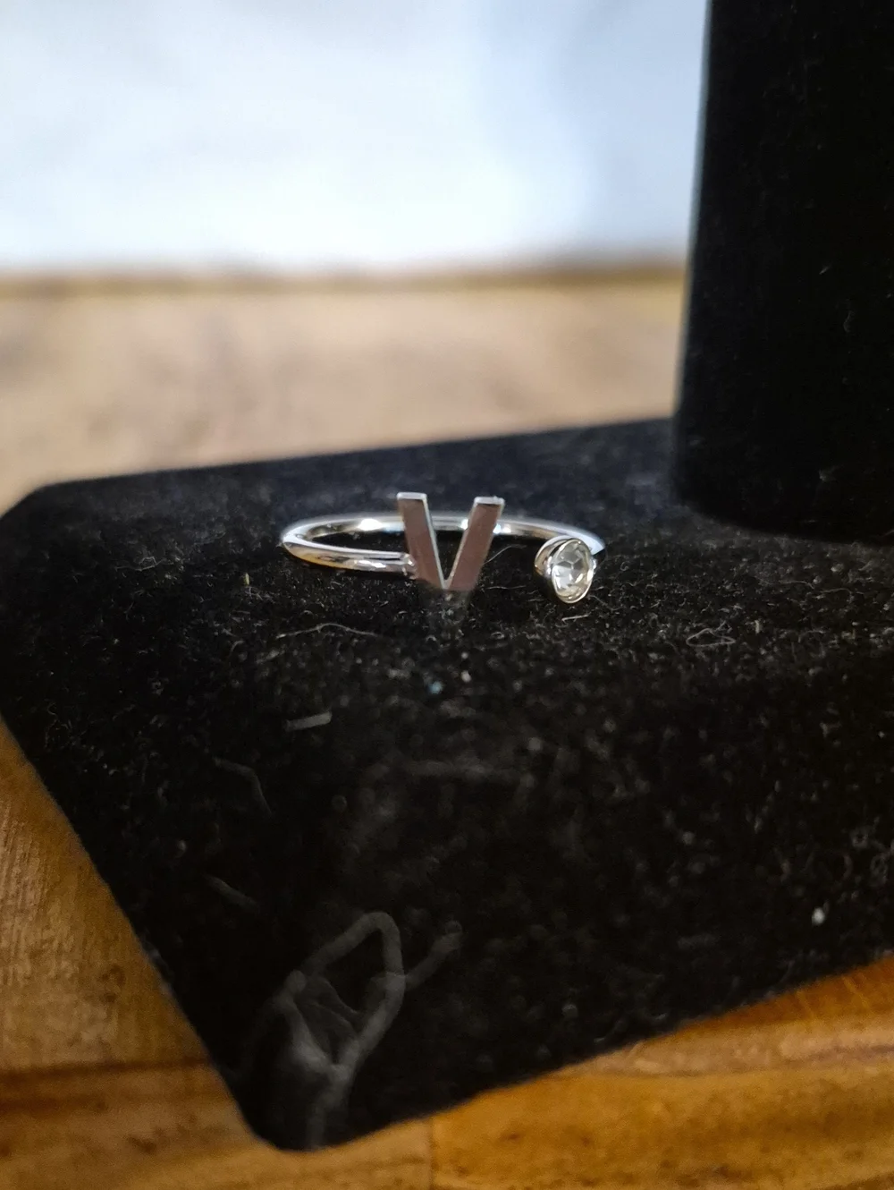 Plunder Silver Open V Ring with Clear Stone